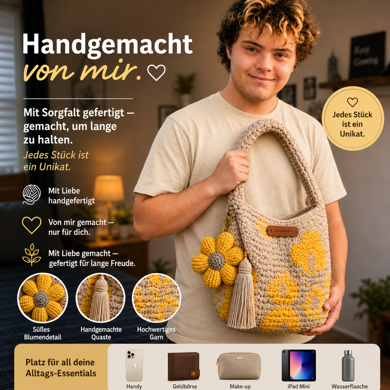 Gehäkelte Blumentasche