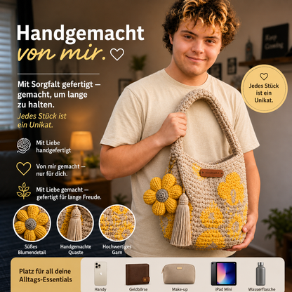 Gehäkelte Blumentasche