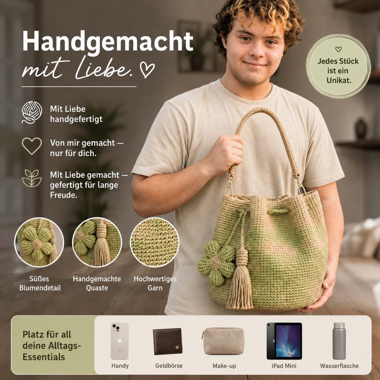 Gehäkelte Blumentasche